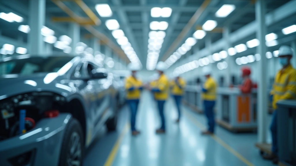 Moderne Fabrik mit Fertigungshallen für Elektrokomponenten und automatisierte Produktionslinie für Batteriemodule