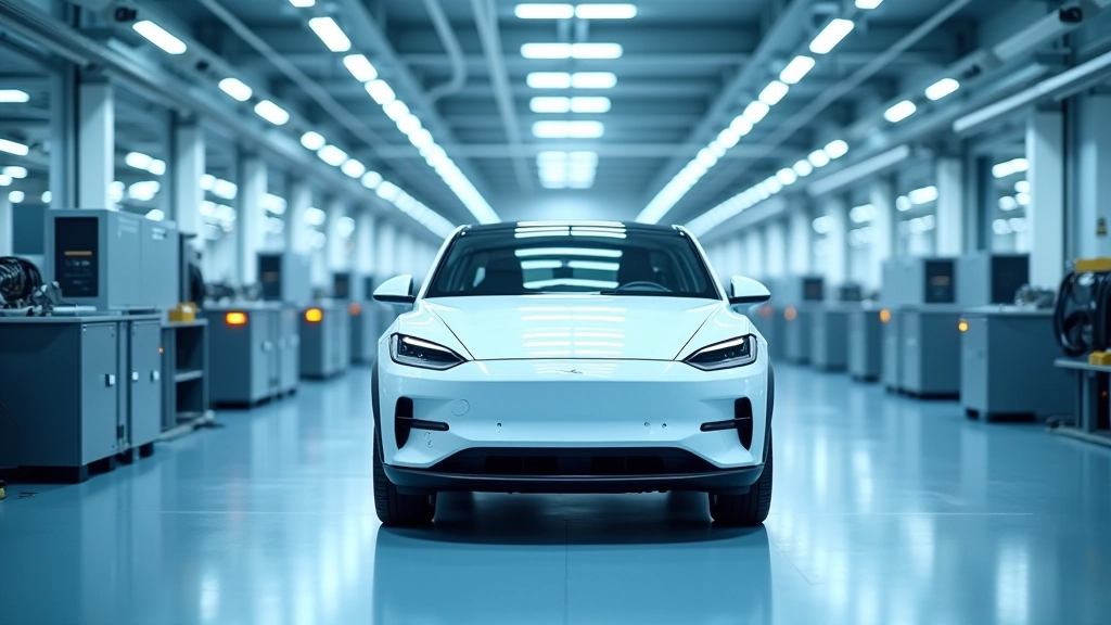 Tesla Gigafactory und chinesische Batteriefabrik nebeneinander in modernem industriellem Stil